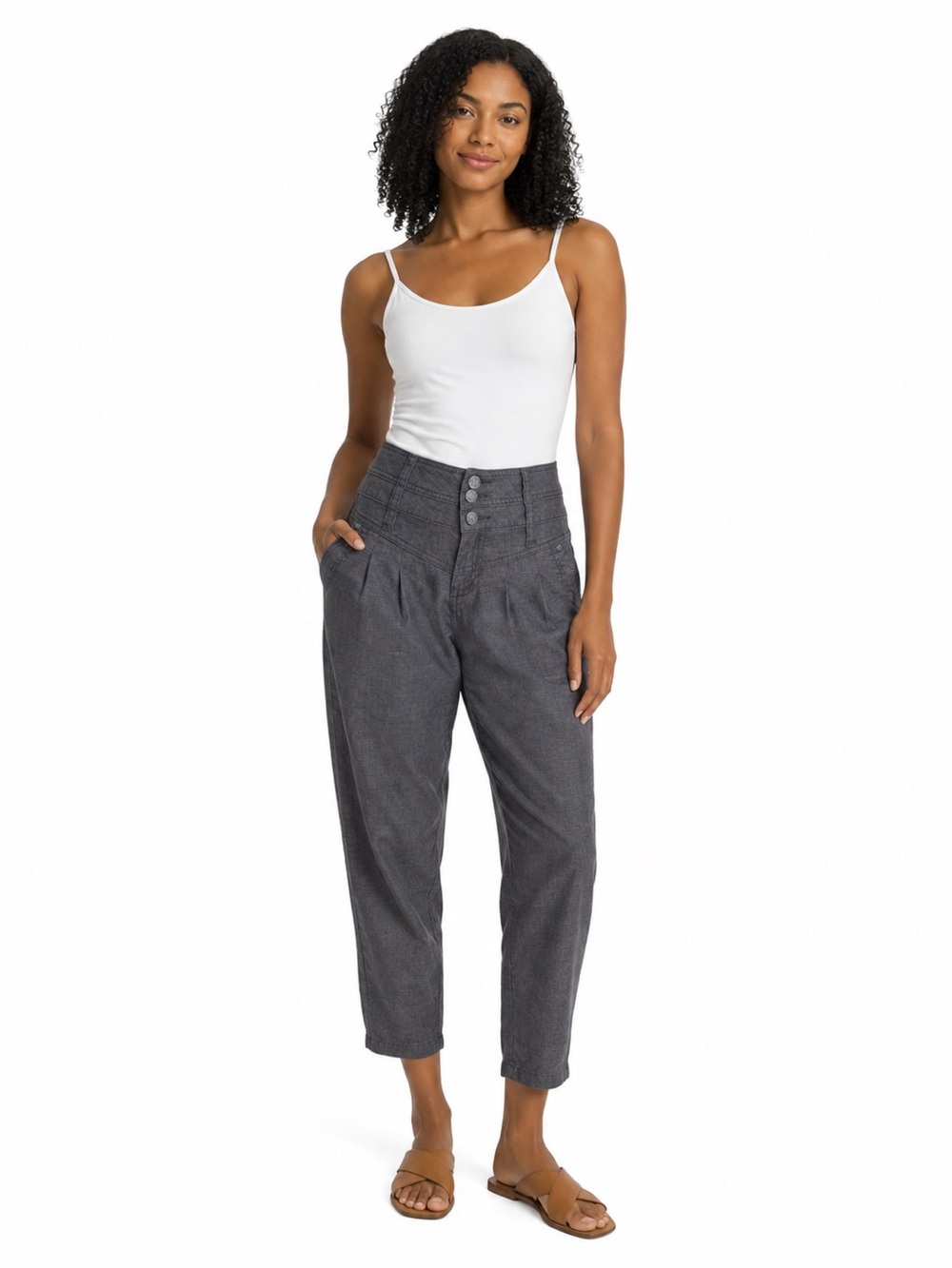 prAna Lizbeth Hemp Blend Cropped Pleated Pants Gray Casual Travel Pants Size 2